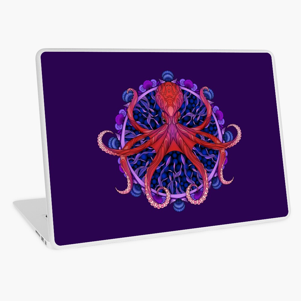 skin ordinateur pieuvre rouge